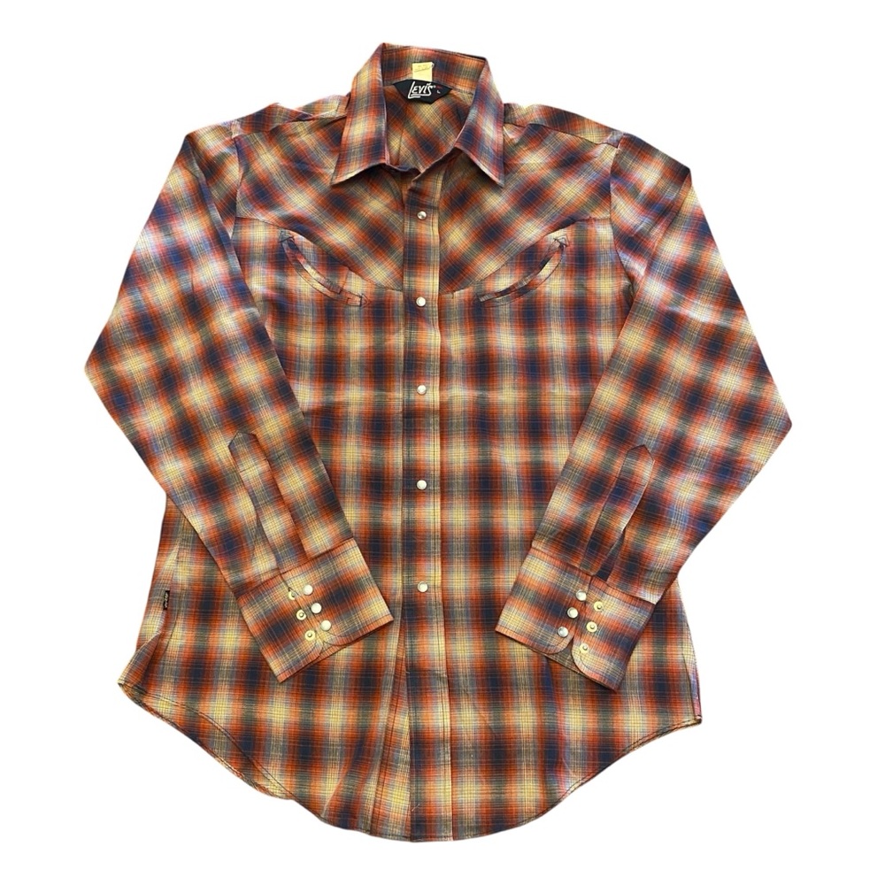 Vintage 70s Levi’s Western Plaid Pearl Snap Men’s Button Down Shirt Large